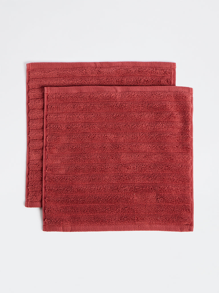 Westside Home Red Self-Striped Face Towels - Set of 2