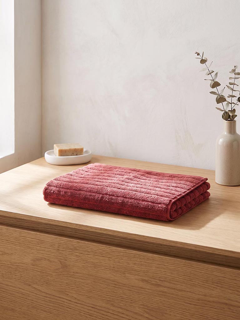 Westside Home Red Self-Striped Hand Towel
