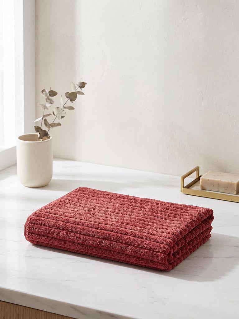 Westside Home Red Self-Striped Bath Sheet