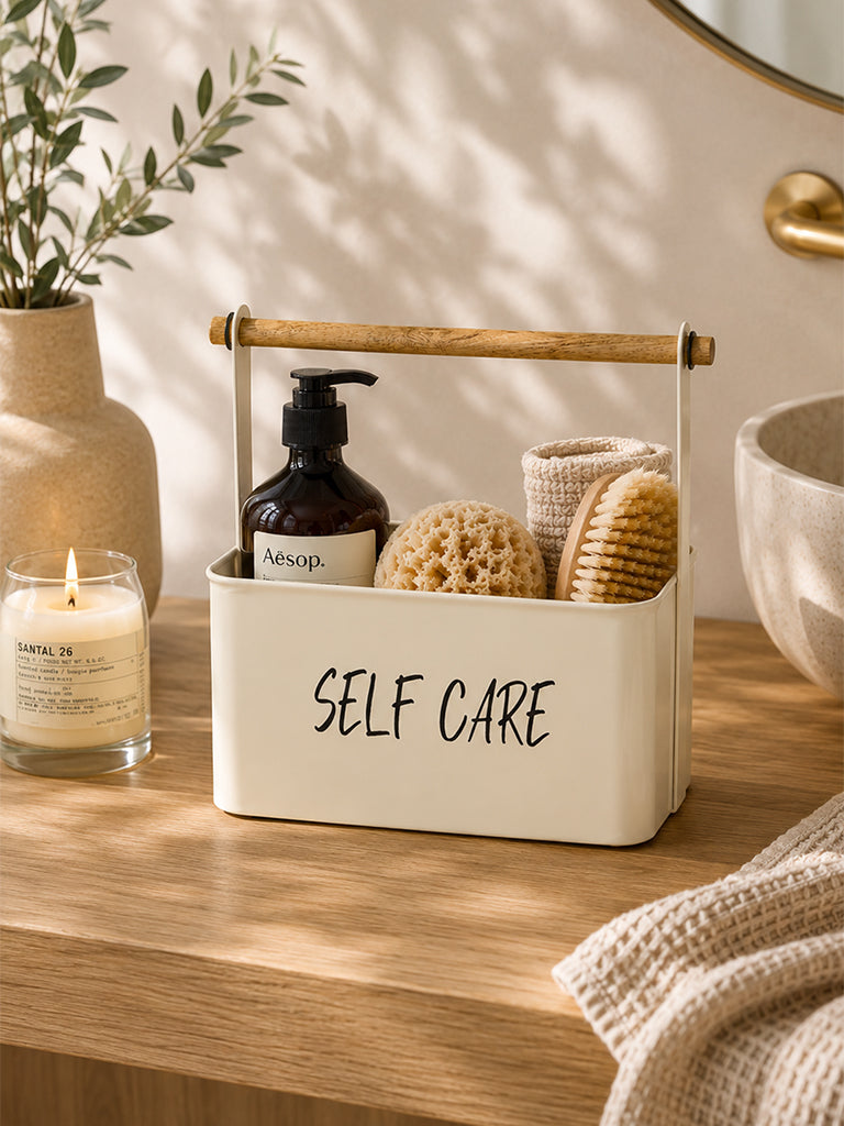 Westside Home Off-White Self Care Text Printed Caddy