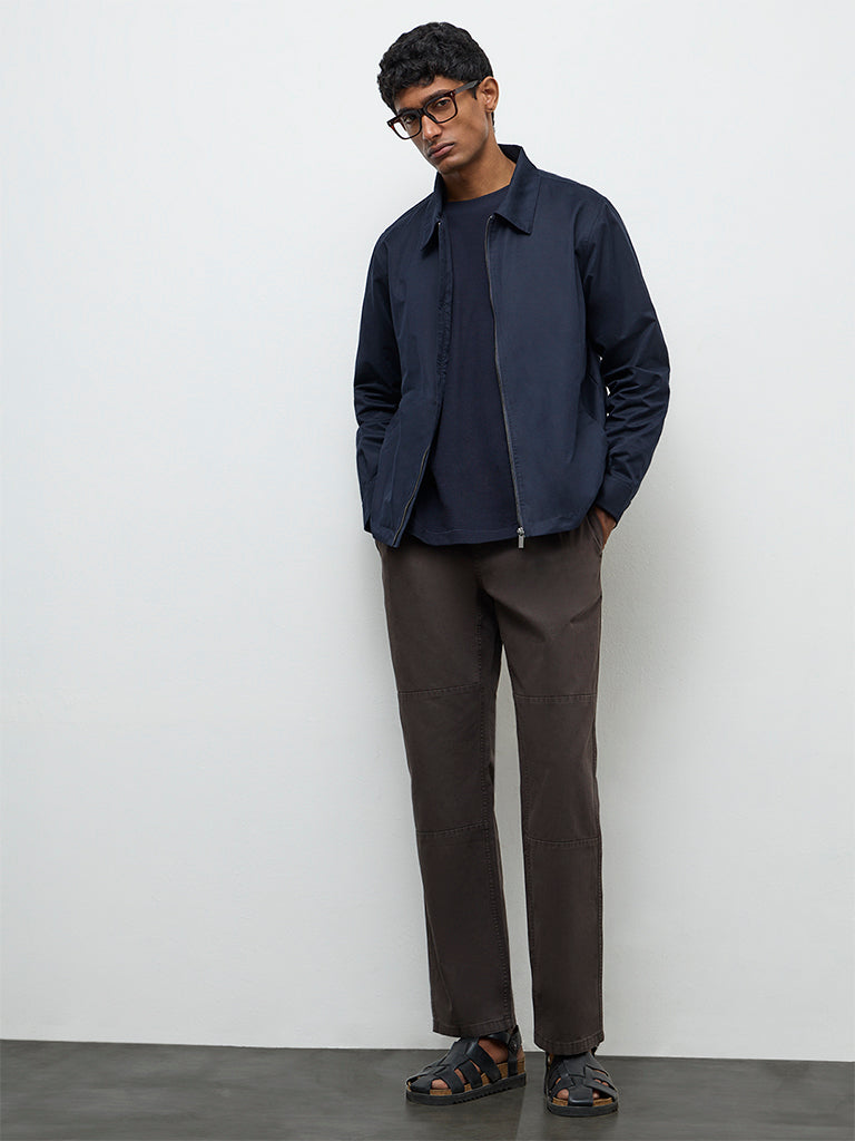 WES Casuals Dark Brown Relaxed-Fit Mid-Rise Cotton Pants