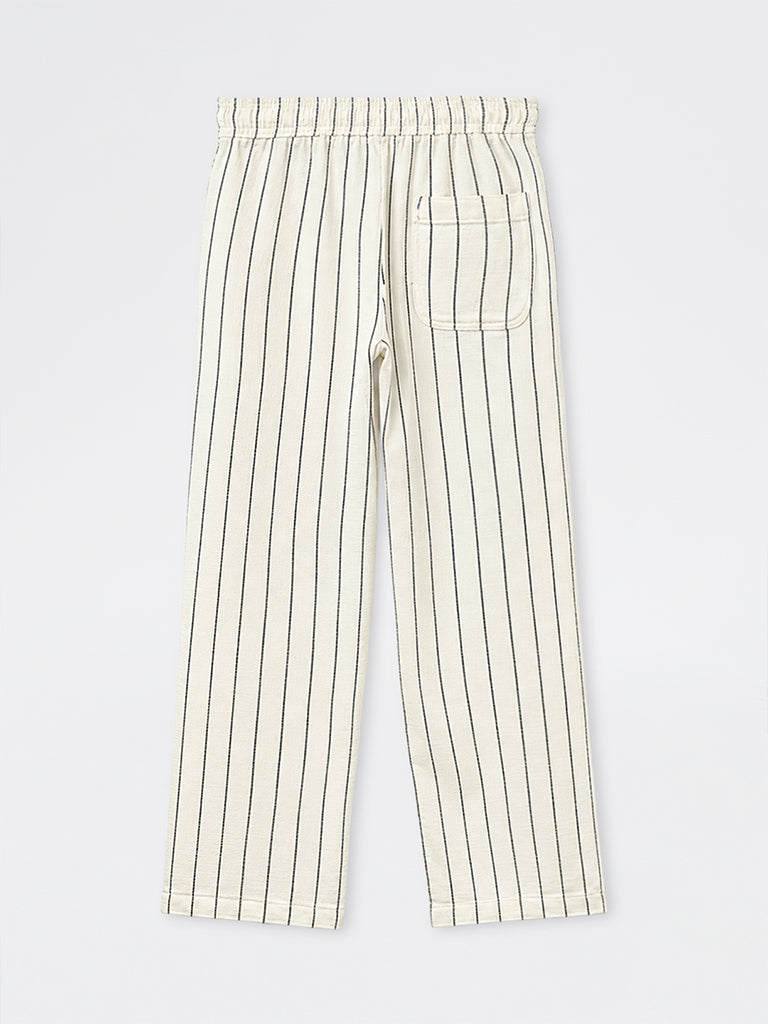 ETA White Striped Relaxed-Fit Mid-Rise Cotton Chinos
