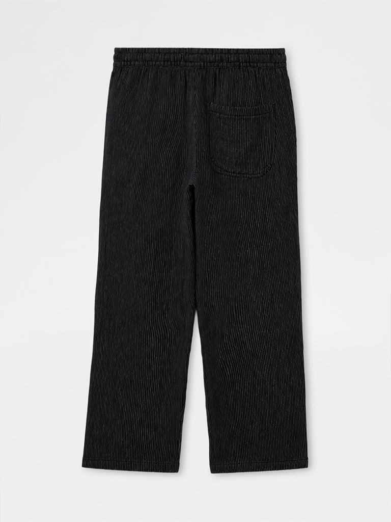 ETA Black Striped Relaxed-Fit Mid-Rise Cotton Pants