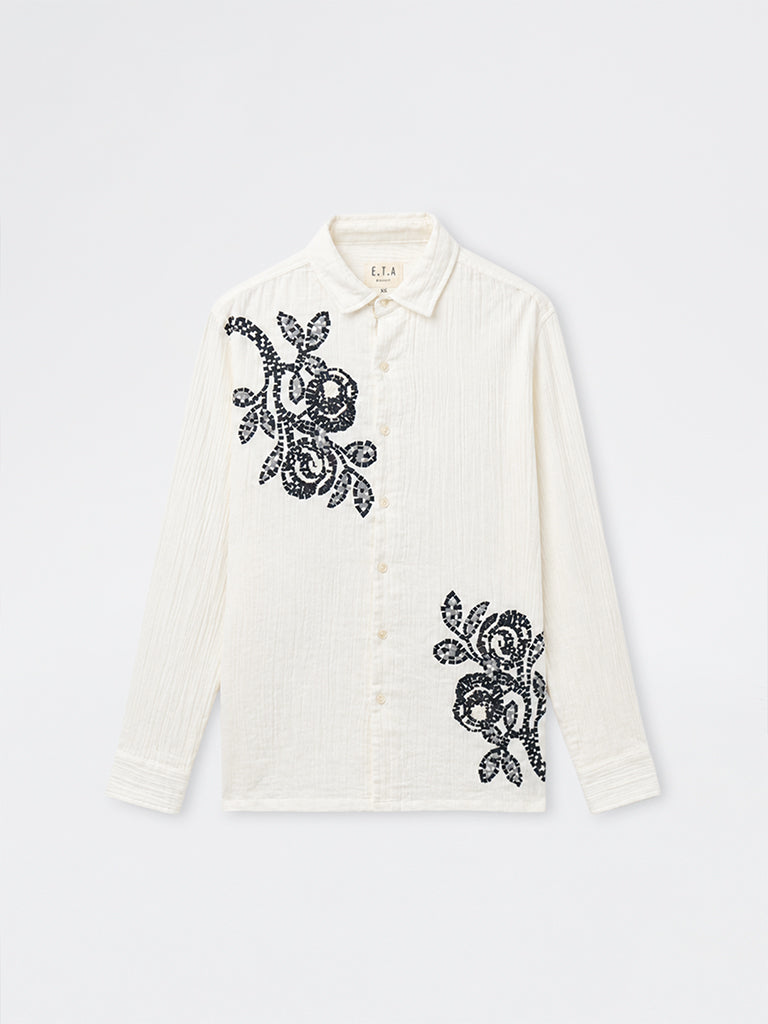 ETA White Floral Embroidered Relaxed-Fit Cotton Shirt
