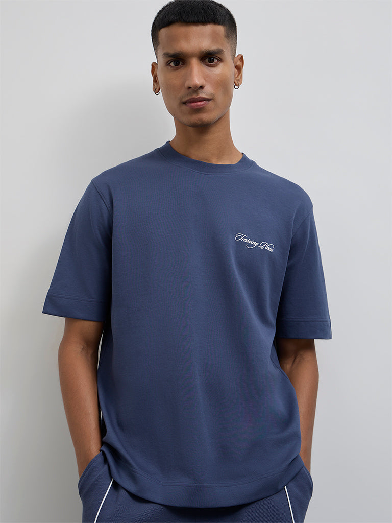 Nuoflexx Dark Blue Relaxed-Fit Cotton-Blend T-Shirt