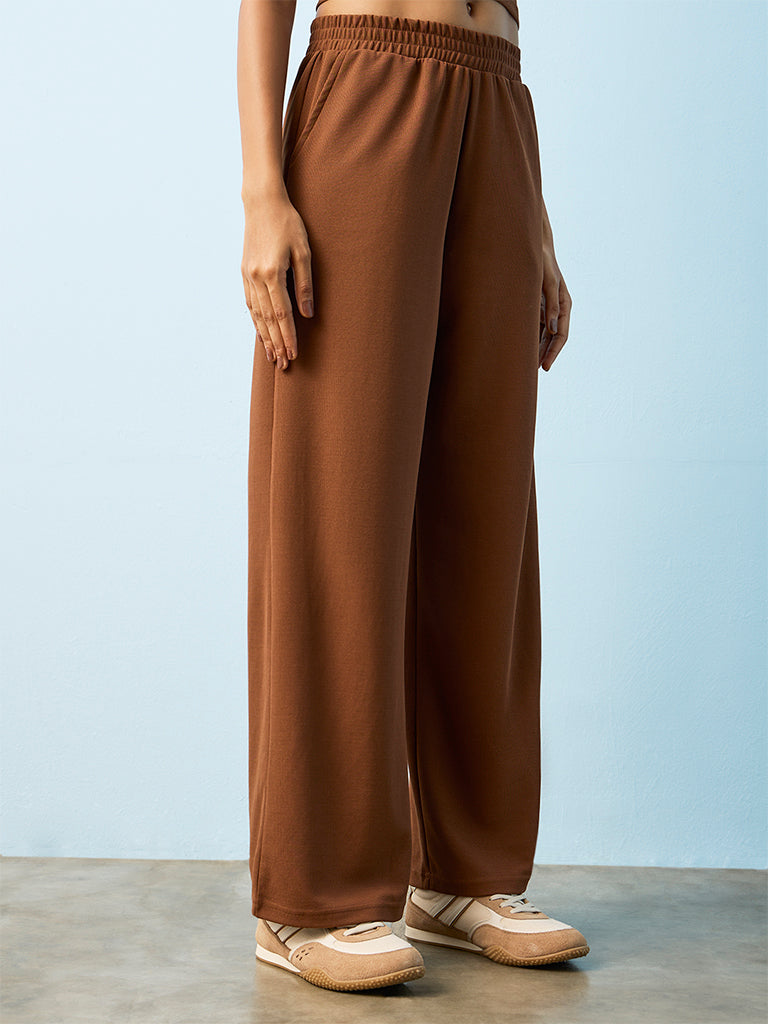 Nuoflexx Brown Self-Textured High-Rise Track Pants