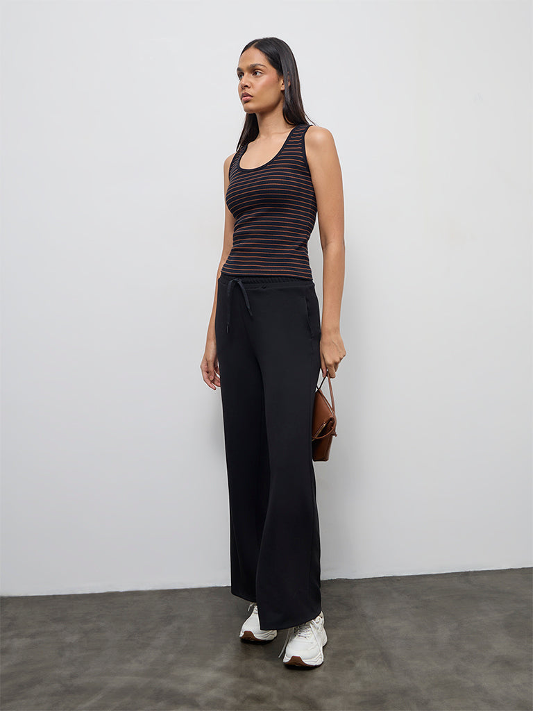 Nuoflexx Black Striped Cotton-Blend T-Shirt