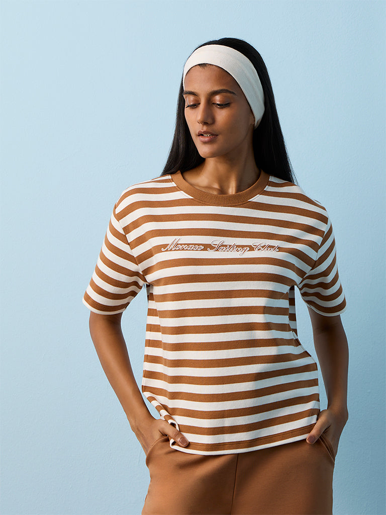 Nuoflexx Off-White Striped Regular-Fit Cotton T-Shirt