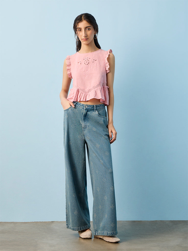 Bombay Paisley Blue Floral Printed High-Rise Jeans