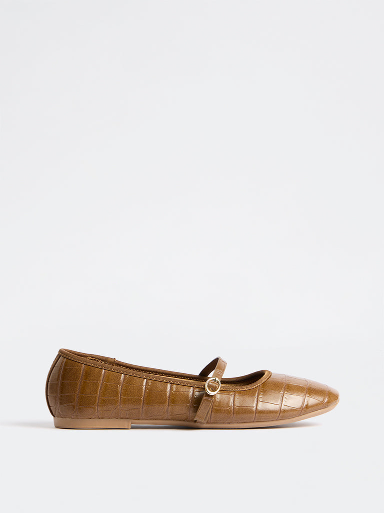 LUNA BLU Tan Textured Mary Jane Shoes