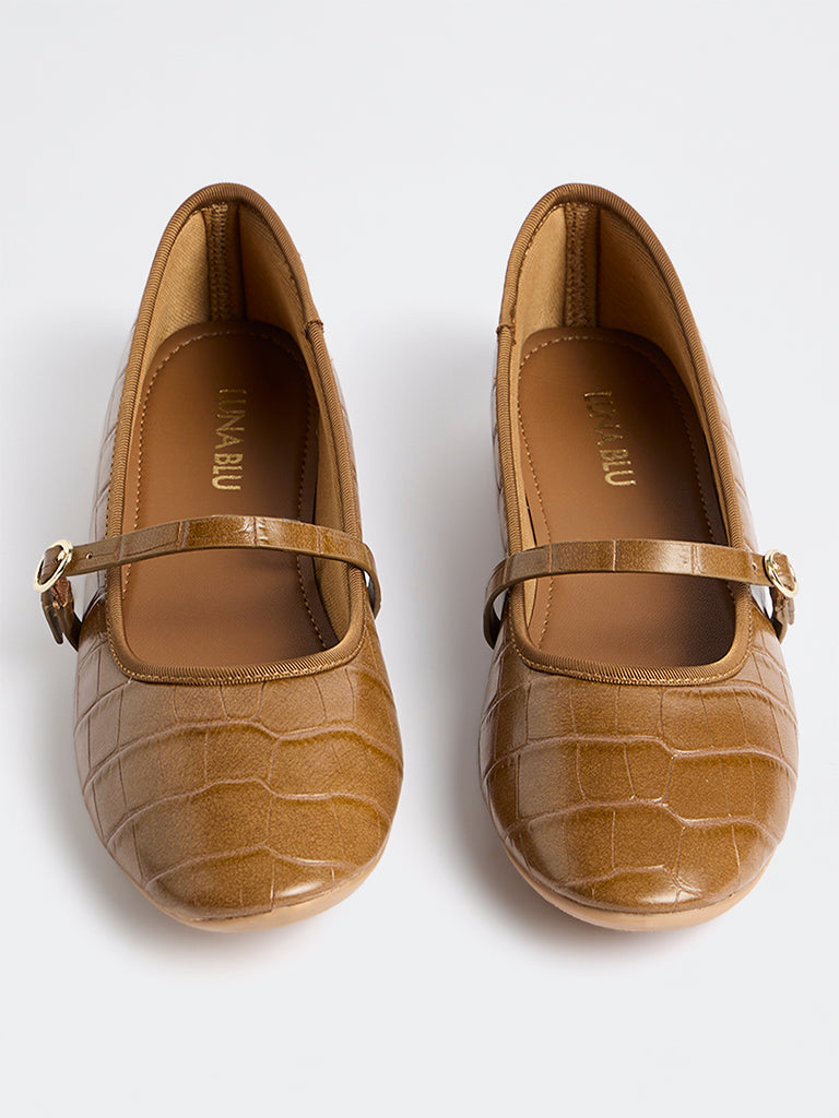LUNA BLU Tan Textured Mary Jane Shoes