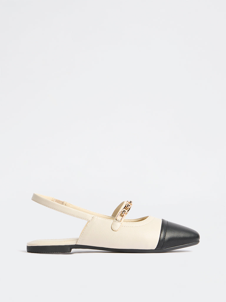LUNA BLU Ivory Chain-Detail Slingback Shoes