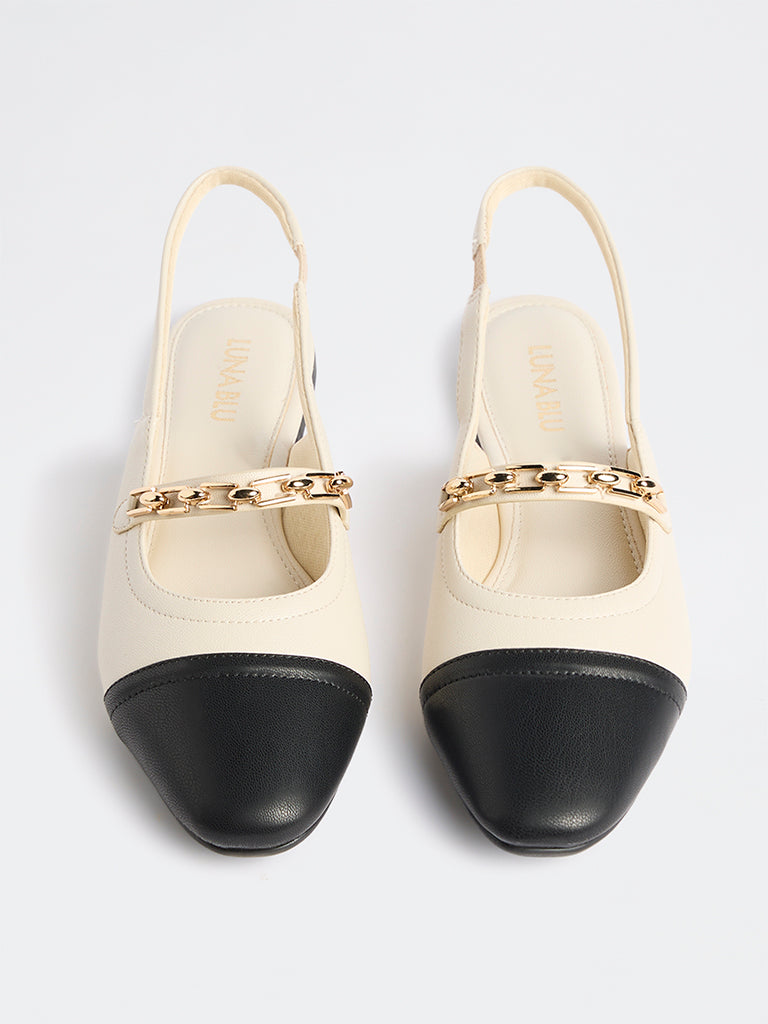 LUNA BLU Ivory Chain-Detail Slingback Shoes