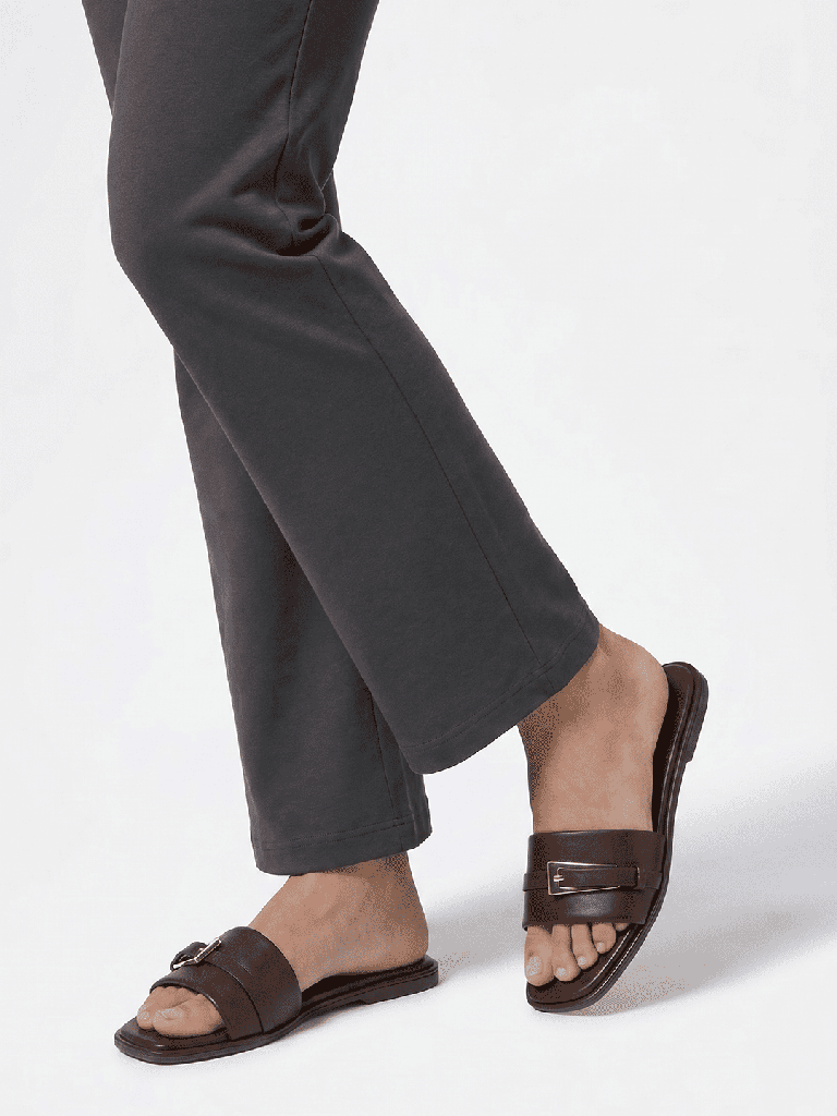 LUNA BLU Dark Brown Buckle-Detailed Slides