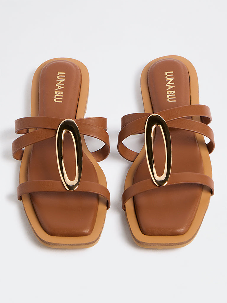 LUNA BLU Tan Slides