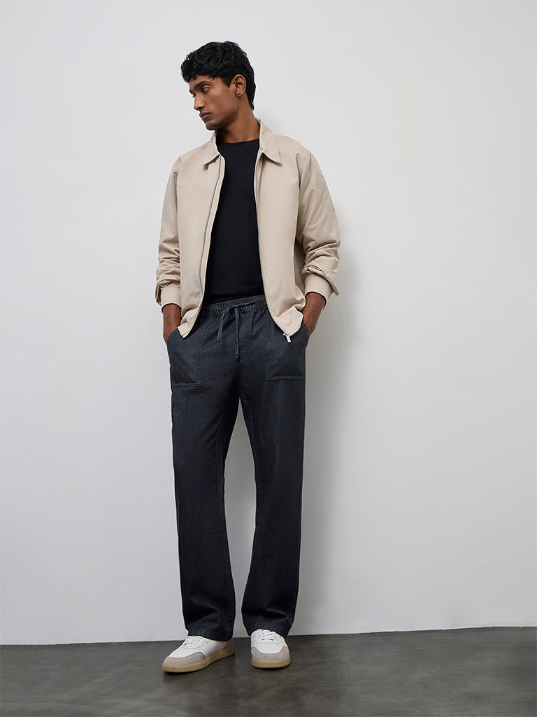 WES Casuals Dark Grey Relaxed-Fit Mid-Rise Cotton Pants