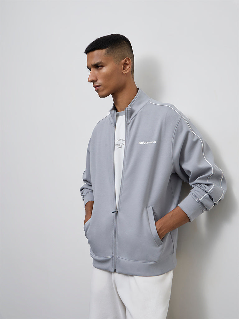 Nuoflexx Grey Text Design Relaxed-Fit Jacket