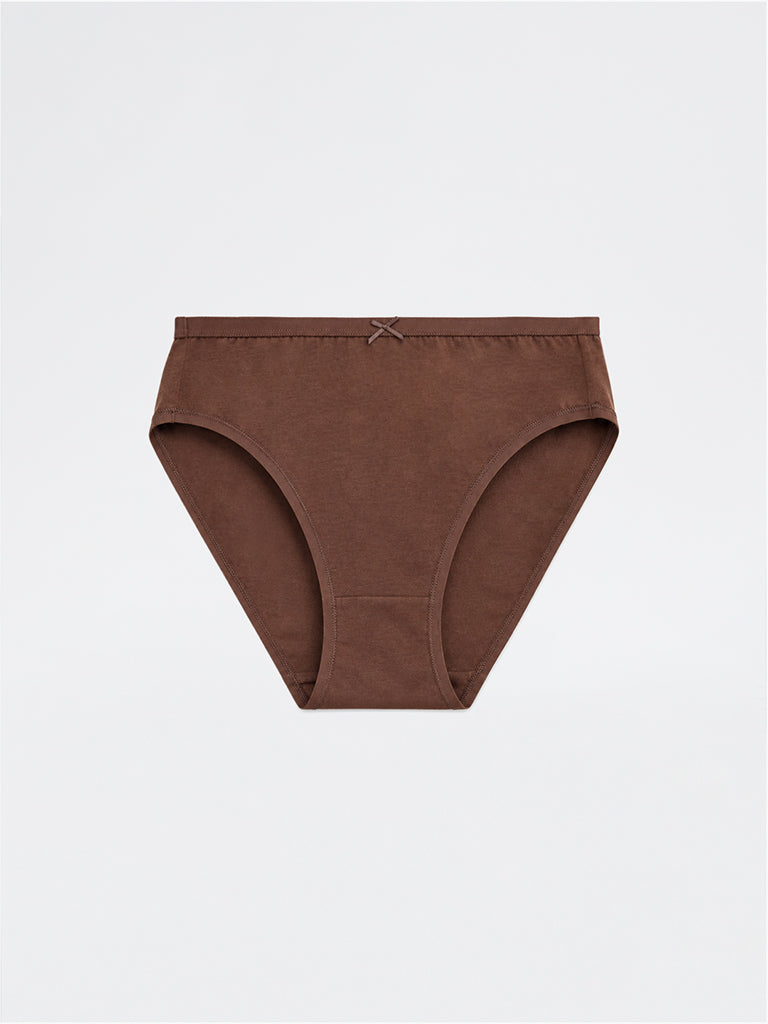 Wunderlove Brown Cotton-Blend Hi-Leg Briefs - Set of 3