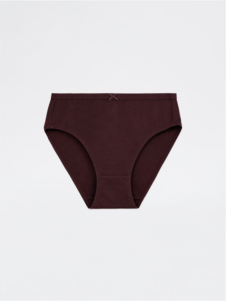 Wunderlove Brown Cotton-Blend Hi-Leg Briefs - Set of 3
