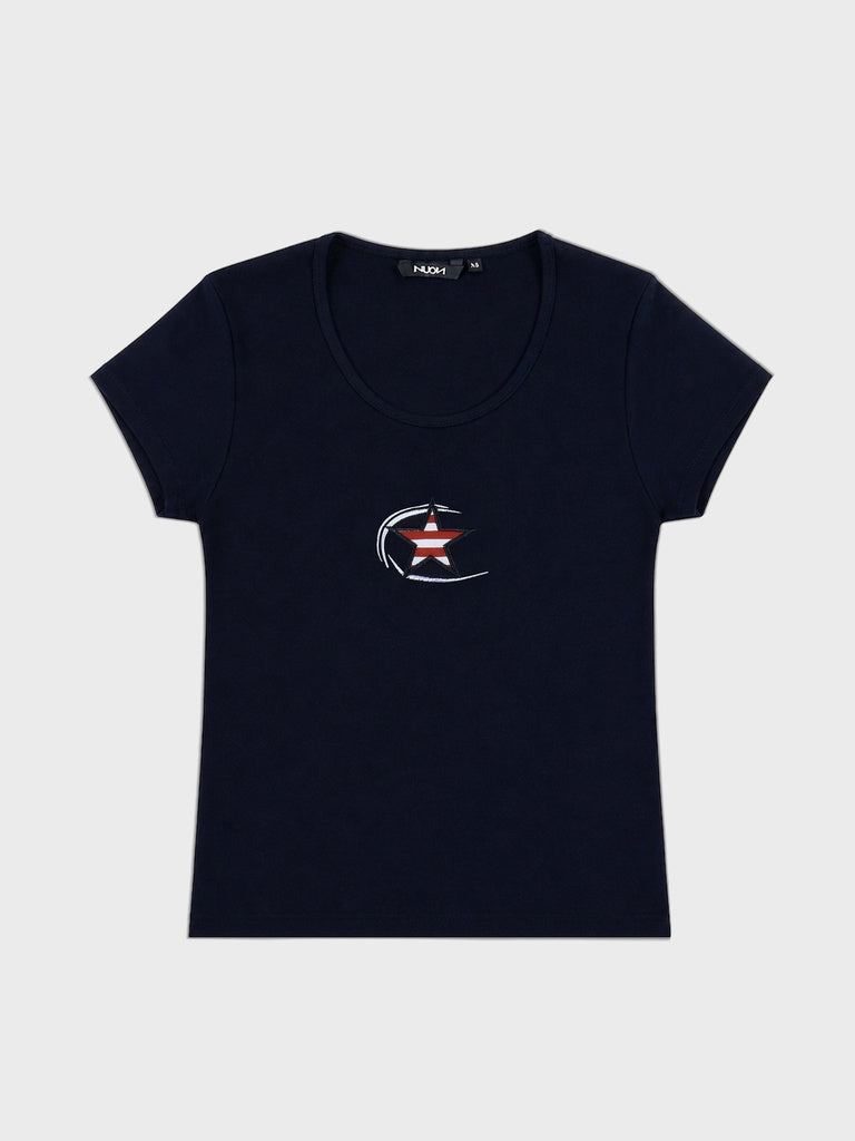 Nuon Navy Graphic Printed Cotton-Blend T-Shirt
