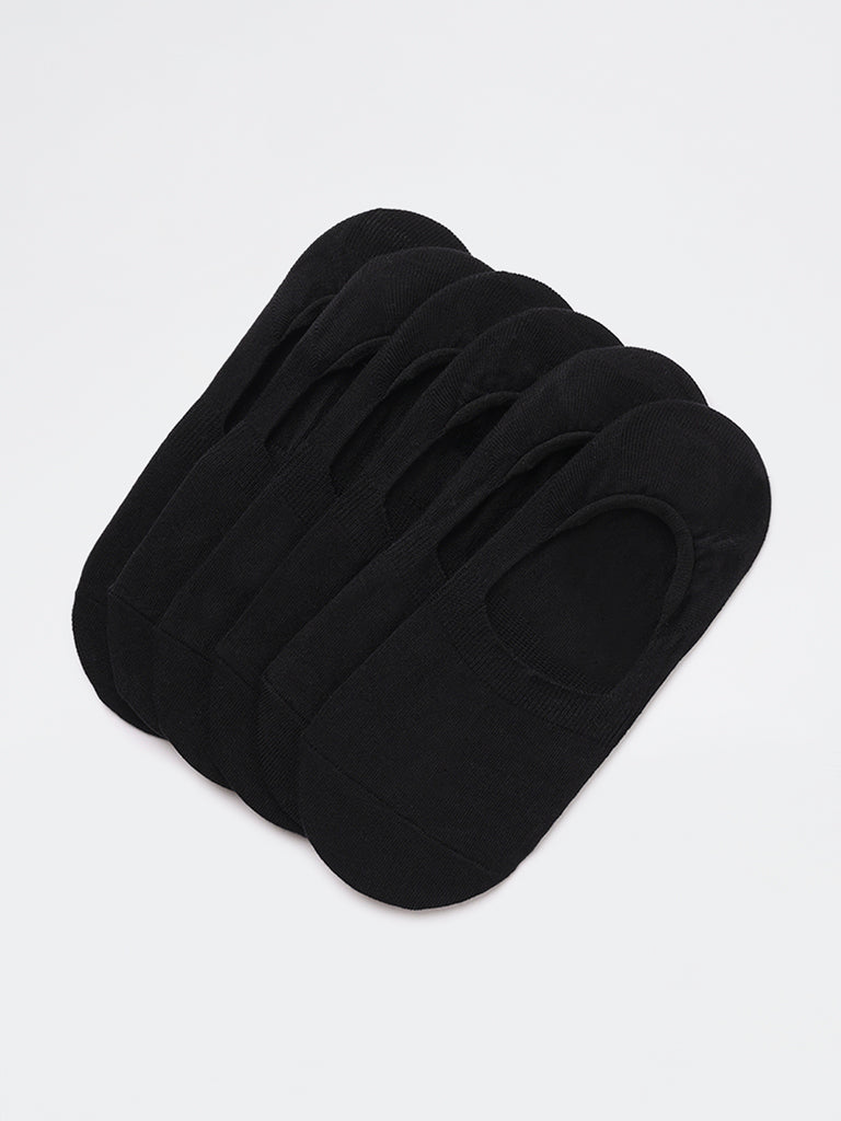 WES Lounge Black Invisible Cotton-Blend No Show Socks - Pack of 3