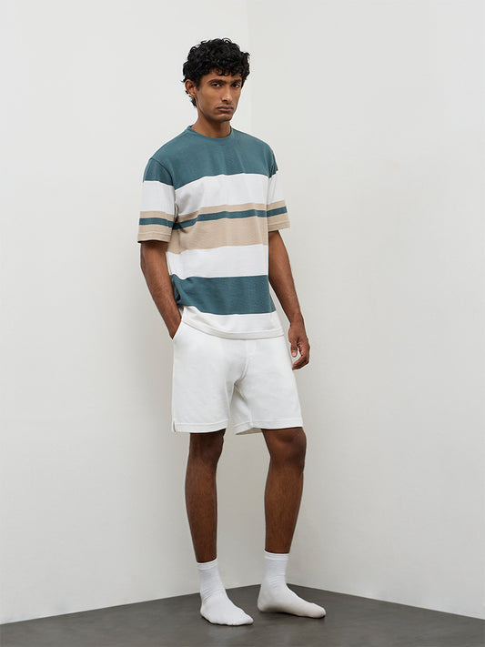 WES Lounge Multicolor Stripe-Printed Relaxed-Fit Cotton T-Shirt