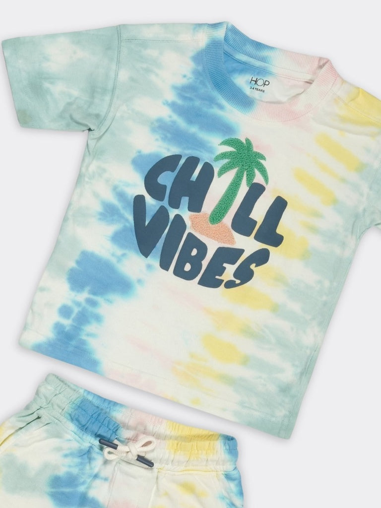 HOP Kids Boys Multicolour Tie-Dye Cotton Regular Fit T-Shirt And Shorts Set