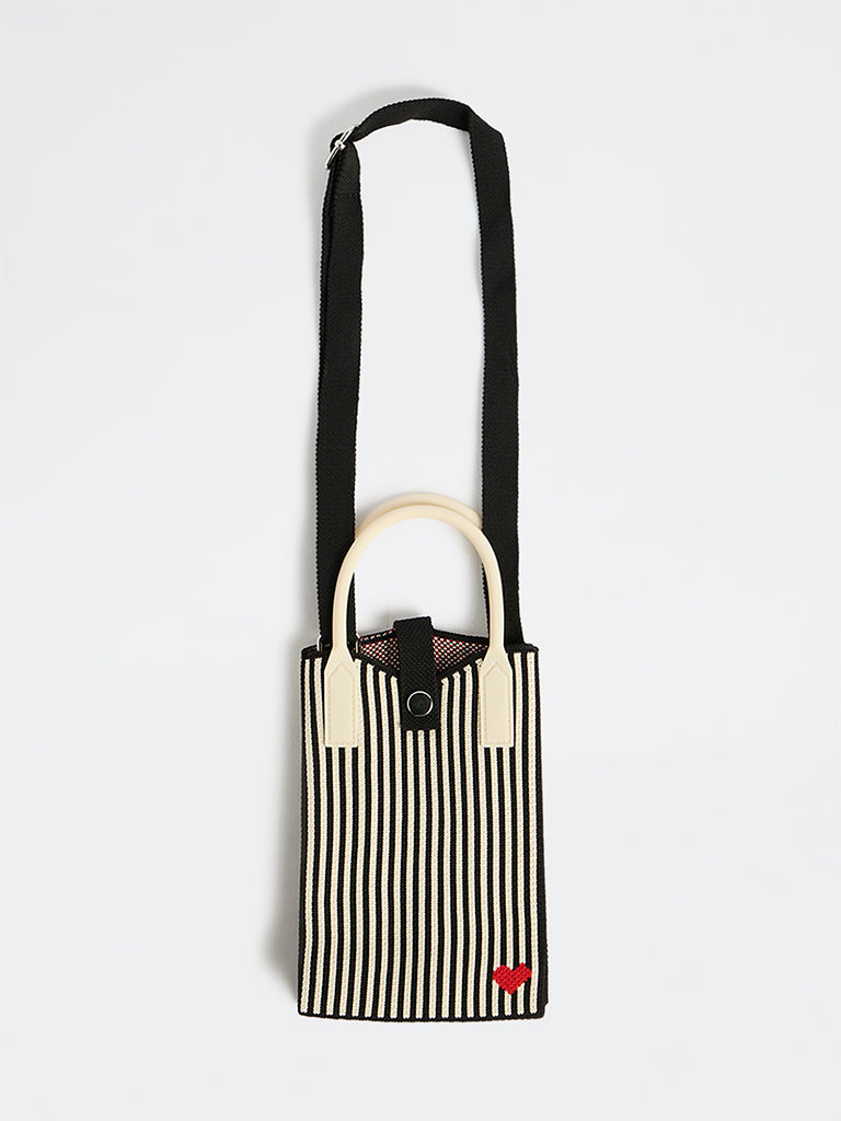 HOP Kids Girls Black Striped Sling Bag
