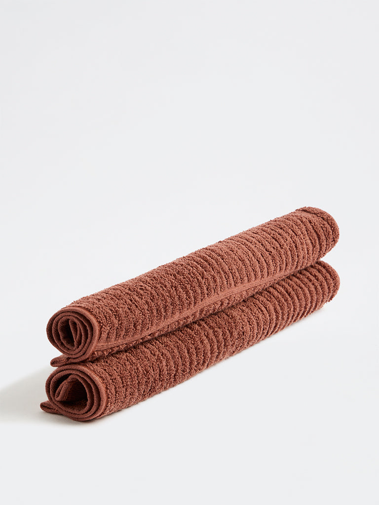 Westside Home Brown Knit-Textured Face Towels - Set of 2
