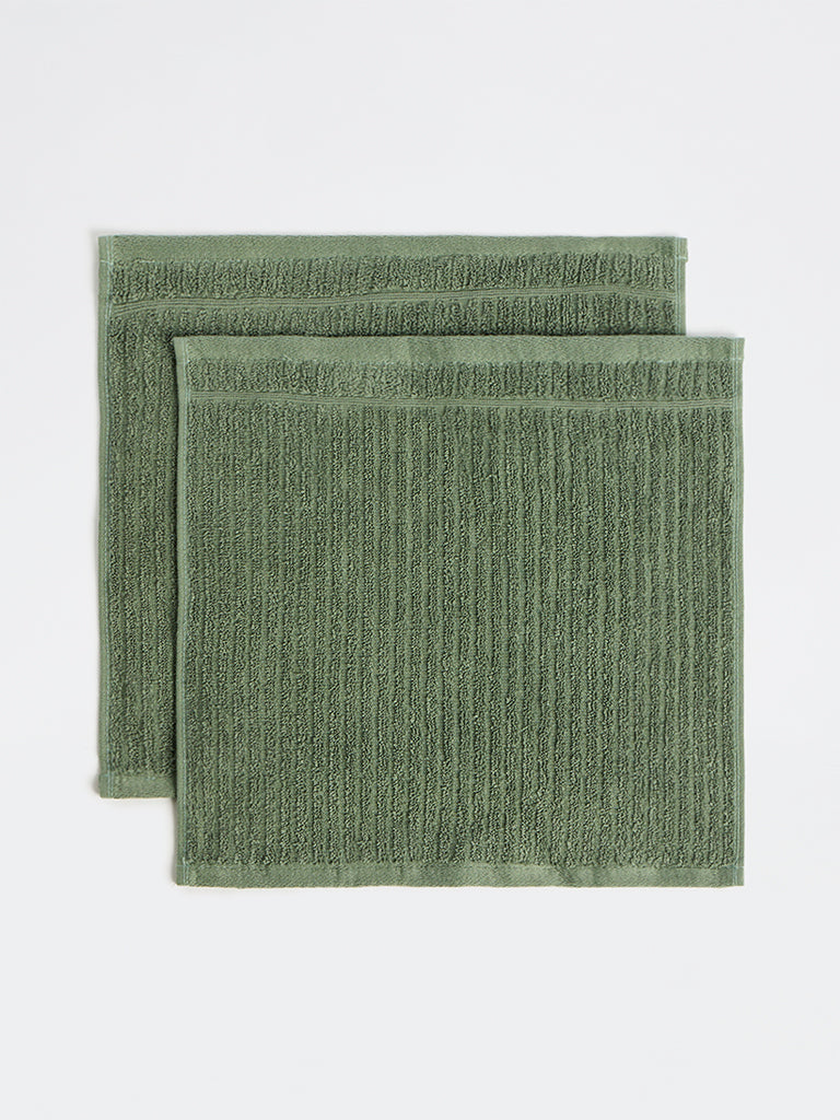 Westside Home Olive Knit-Textured Face Towels - Set of 2