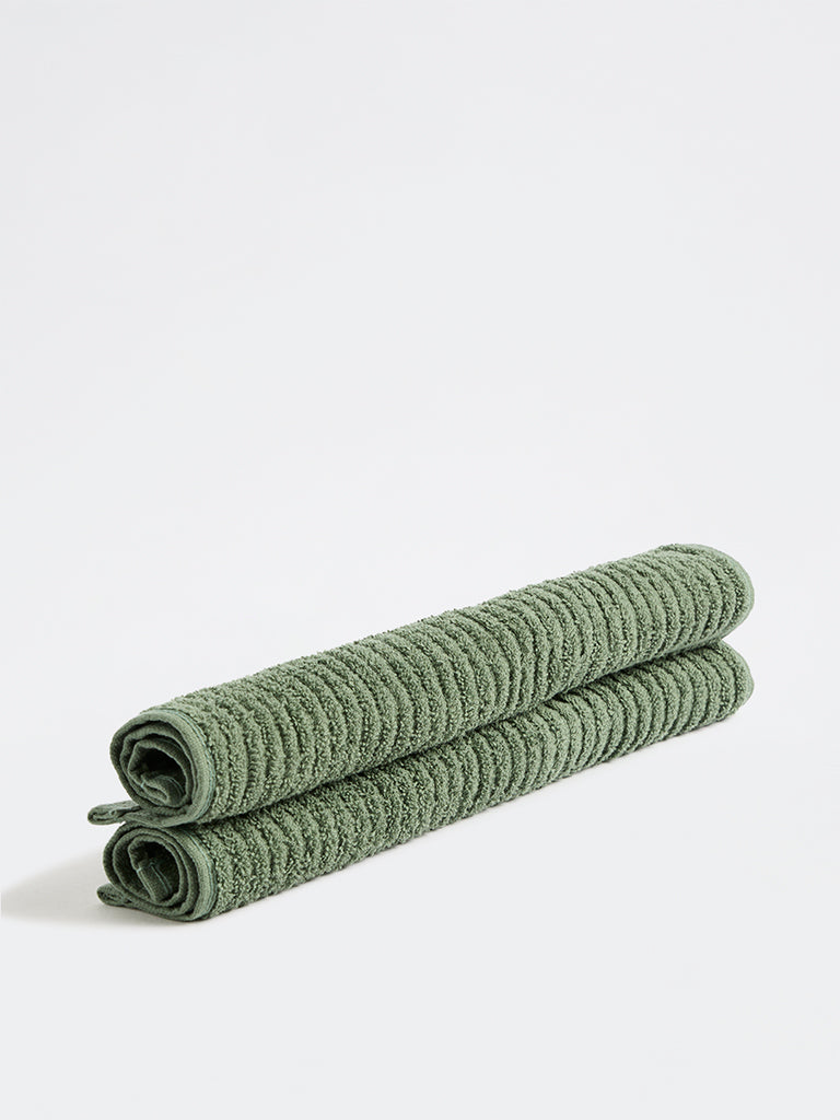 Westside Home Olive Knit-Textured Face Towels - Set of 2