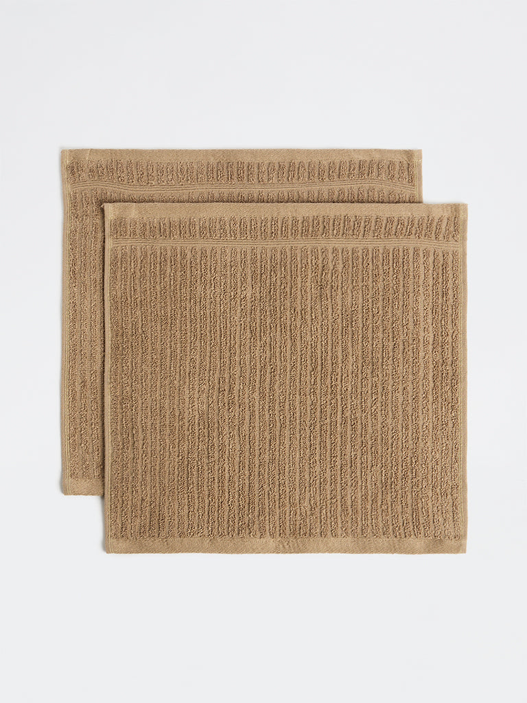 Westside Home Light Brown Knit-Textured Face Towels - Set of 2