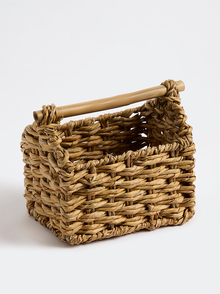 Westside Home Beige Woven Vanity Basket with Handle