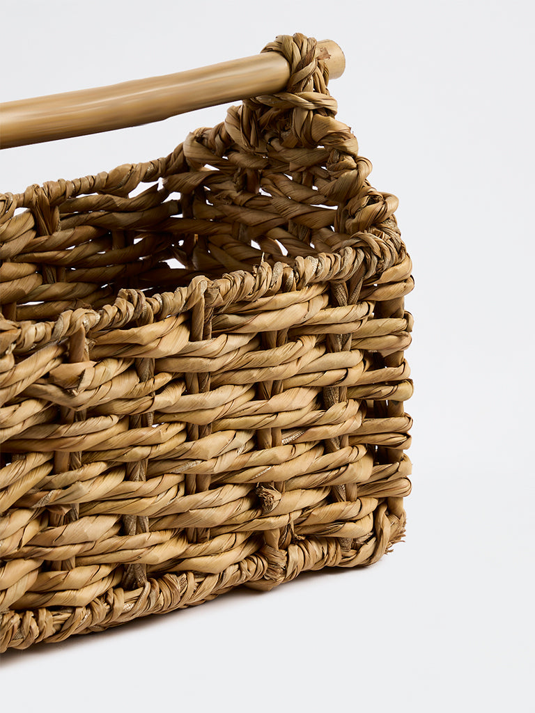 Westside Home Beige Woven Vanity Basket with Handle