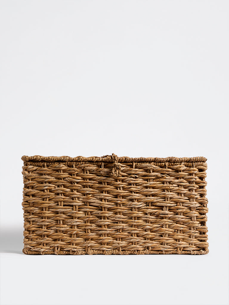 Westside Home Beige Woven Design Suitcase Basket