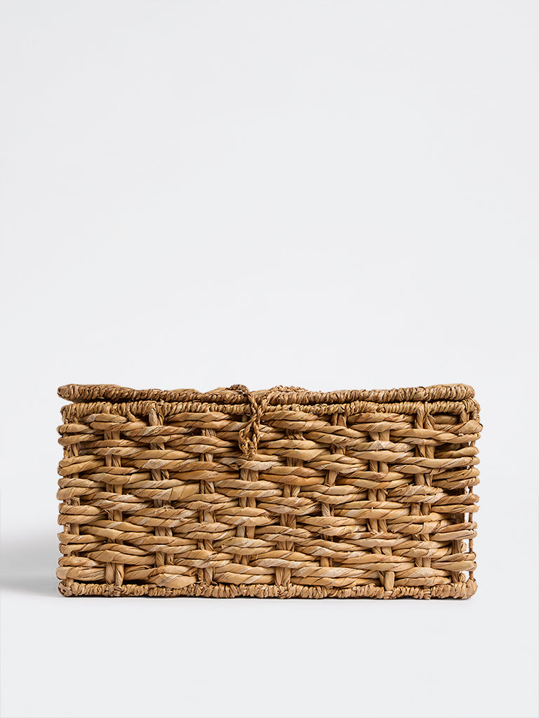 Westside Home Beige Woven Design Suitcase Basket