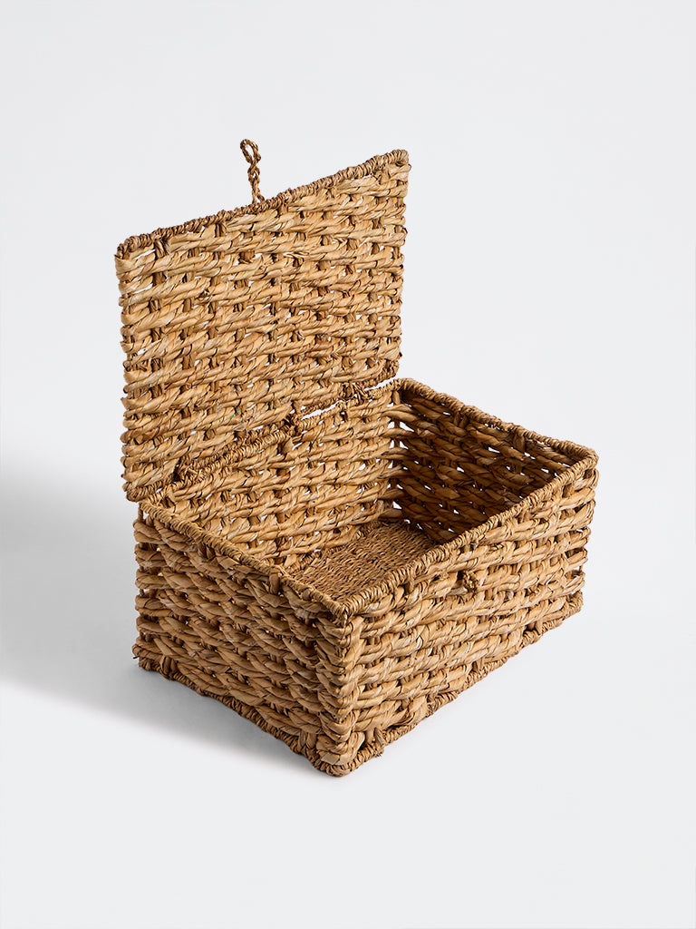 Westside Home Beige Woven Design Suitcase Basket