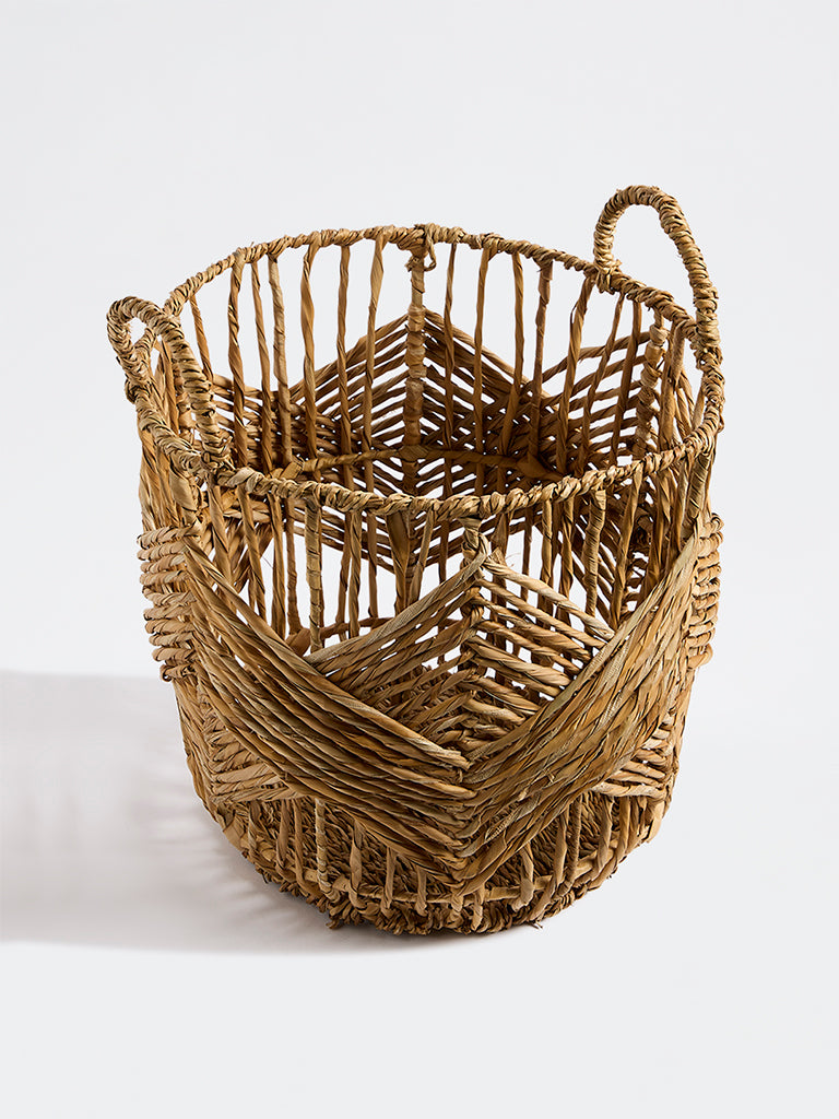 Westside Home Dark Beige Woven Laundry Basket