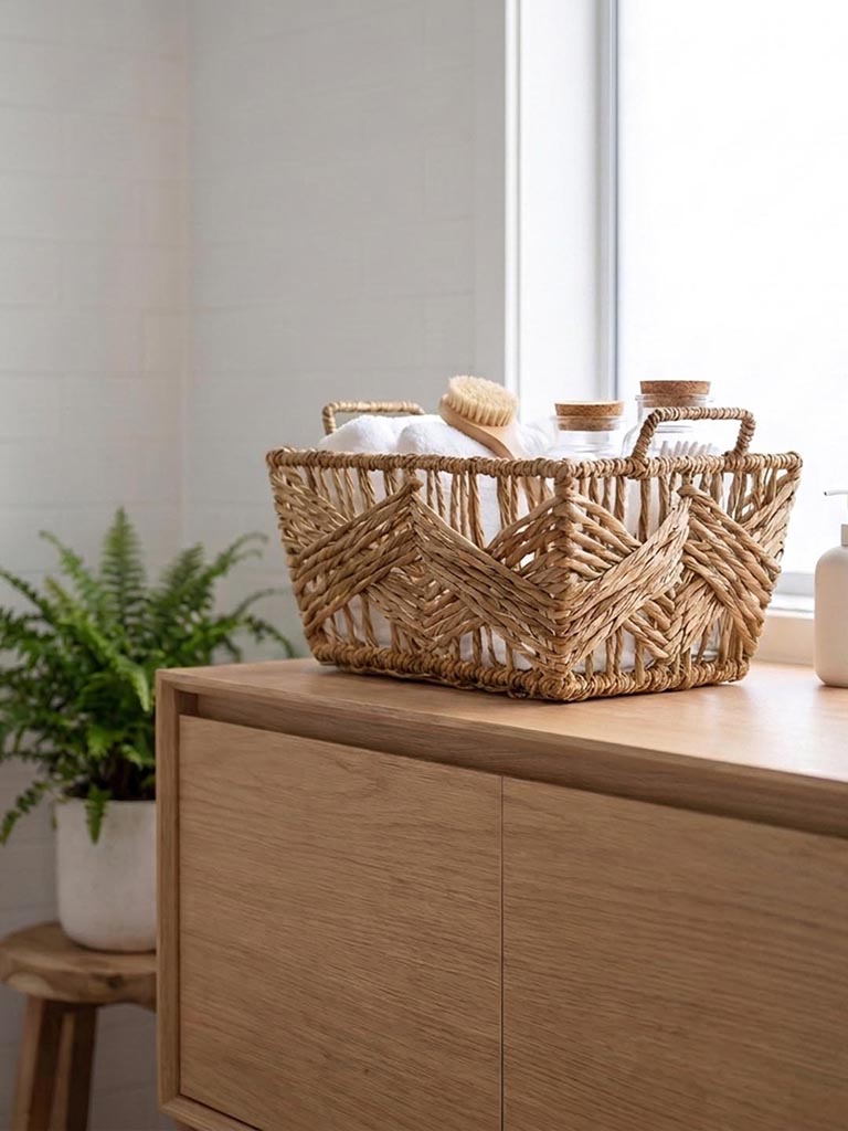 Westside Home Dark Beige Woven Rectangular Basket