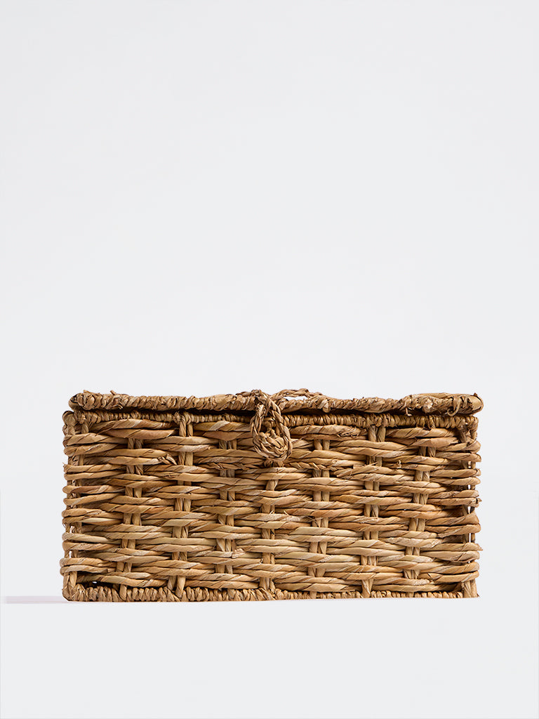Westside Home Beige Woven Design Suitcase Basket