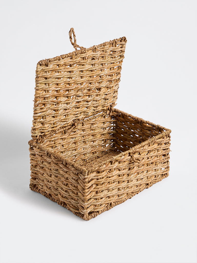Westside Home Beige Woven Design Suitcase Basket