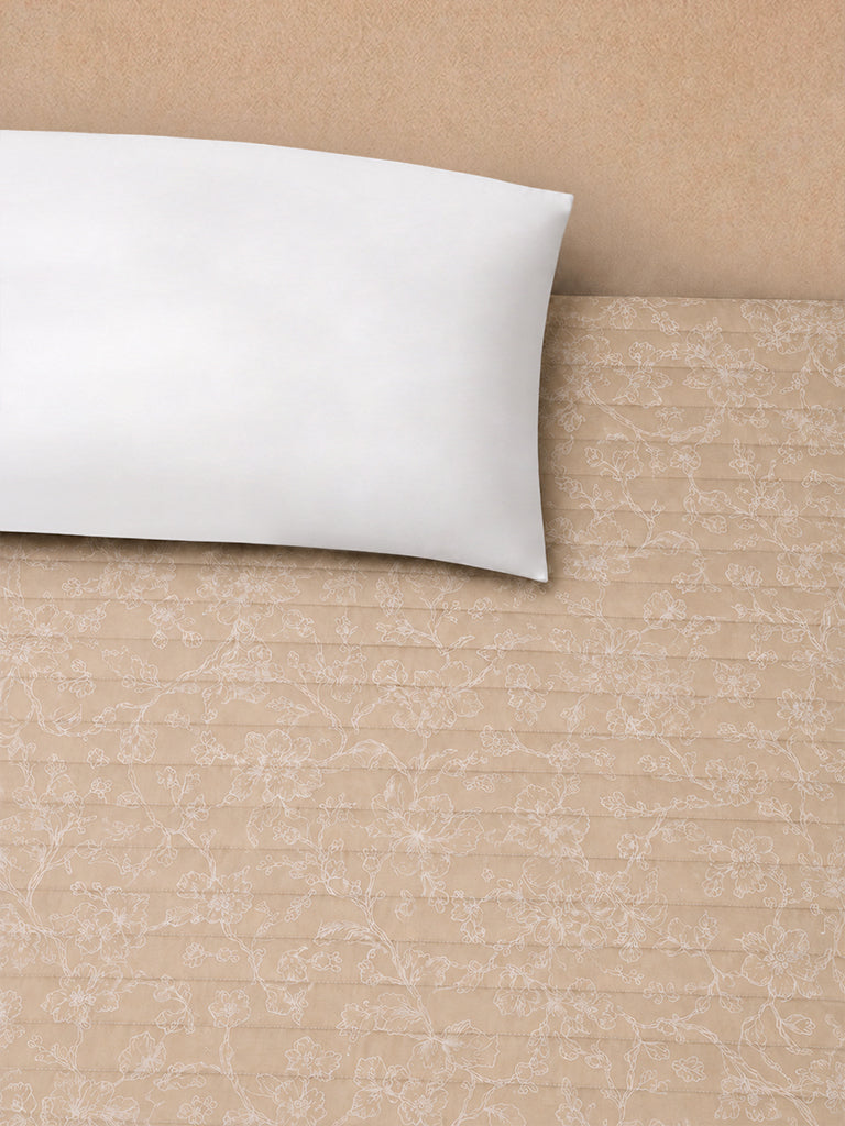 Westside Home Beige Floral Printed Quilted Queen Bed Comforter
