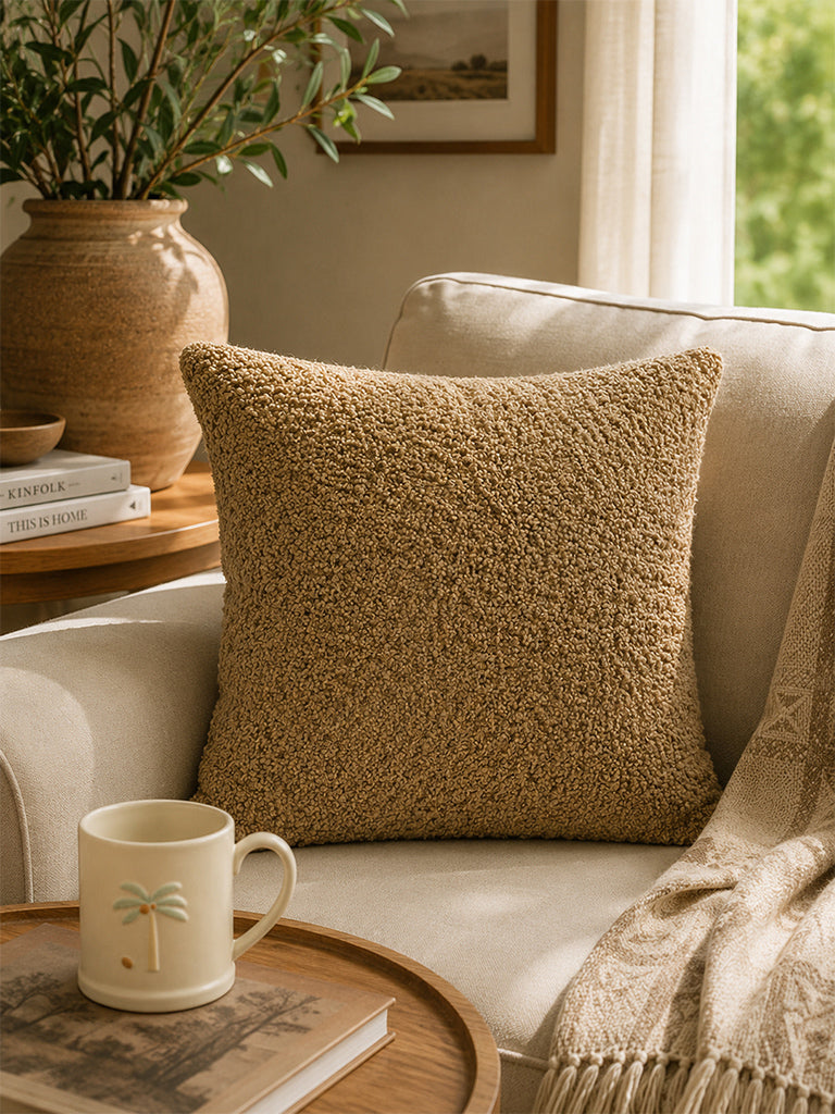Westside Home Beige Fleece Textured Cushion Cover