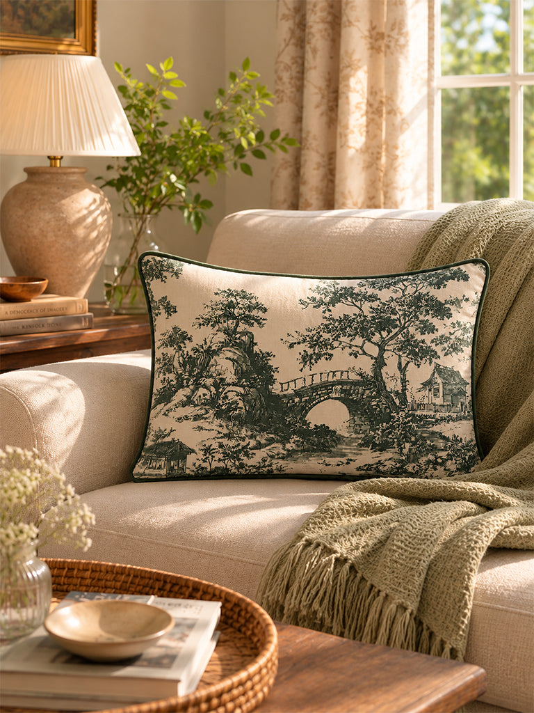 Westside Home Green Toile Printed Cushion Cover