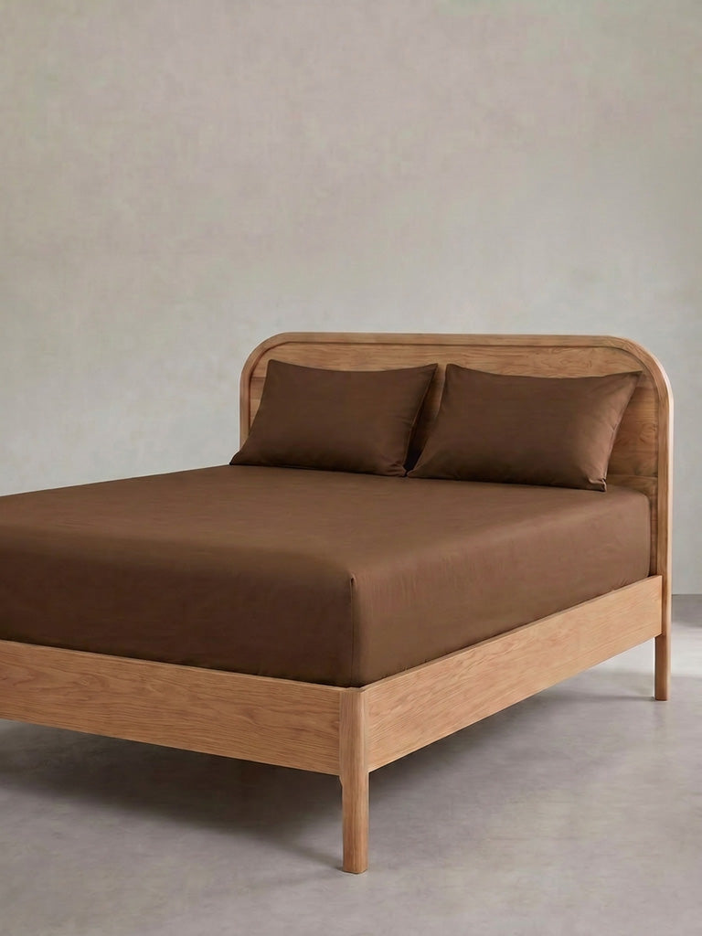 Westside Home Brown Solid Fitted Queen Bed Sheet Set