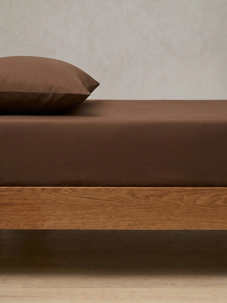Westside Home Brown Solid Fitted Queen Bed Sheet Set