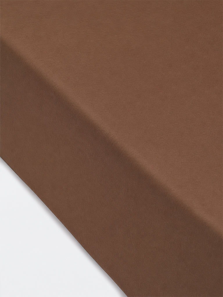 Westside Home Brown Solid Fitted Queen Bed Sheet Set