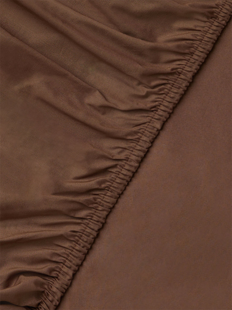 Westside Home Brown Solid Fitted Queen Bed Sheet Set