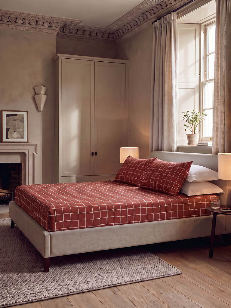 Westside Home Red Checkered Fitted Queen Bed Sheet Set