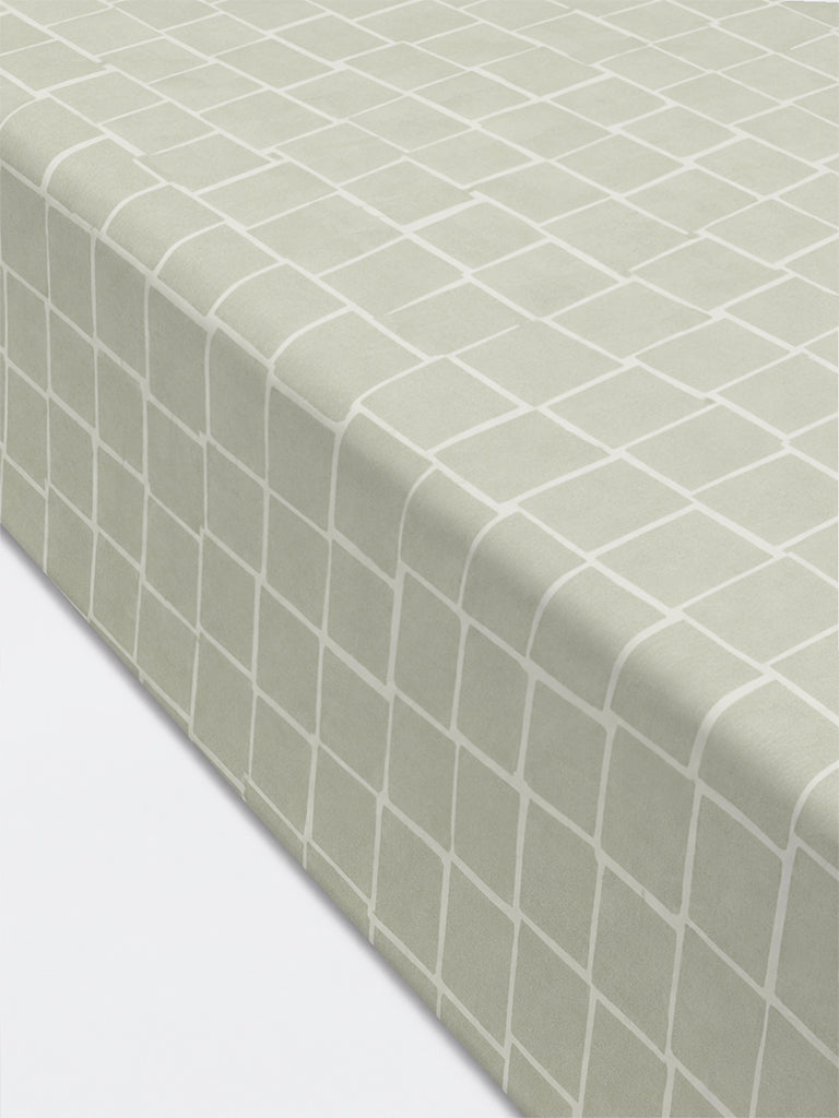 Westside Home Green Checks Printed Fitted King Bed Sheet Set